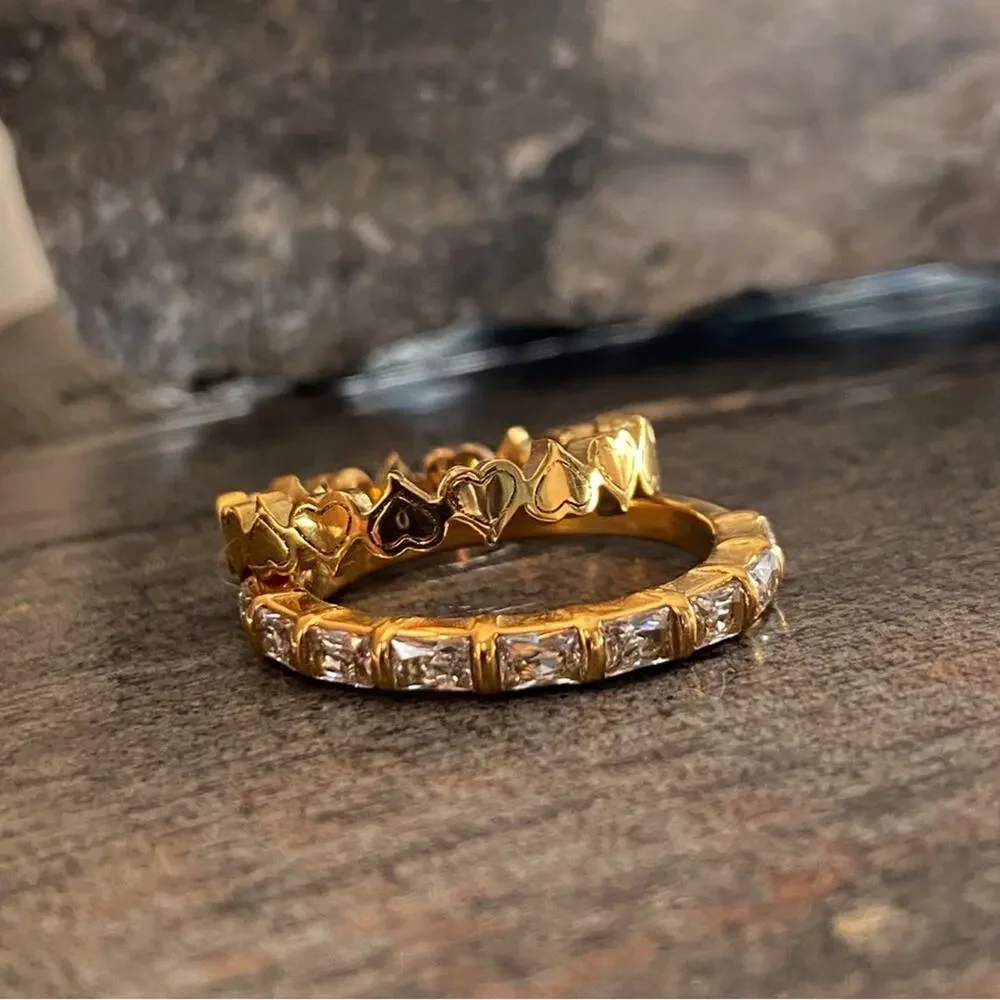 NEW Ring Of Hearts Gold & Rhinestone Ring Set
